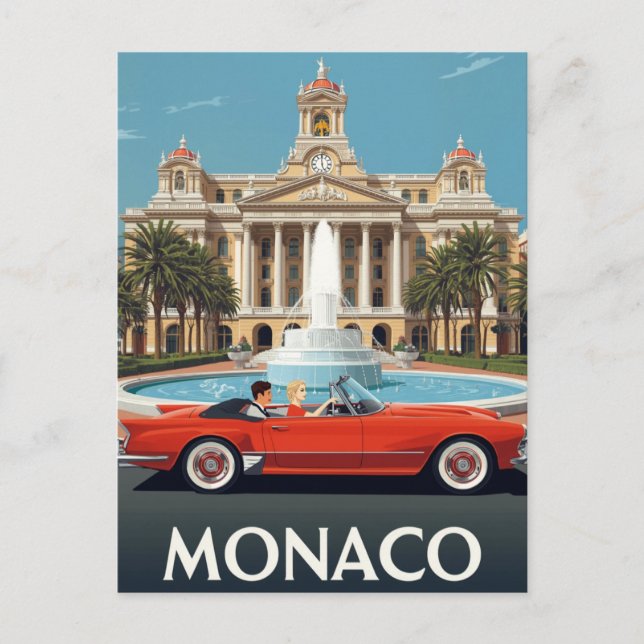 Postal Hotel de Lujo en Mónaco y Coche Clásico (Anverso)