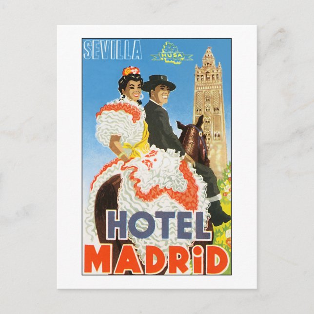 Postal Hotel Madrid Vintage Travel Poster (Anverso)