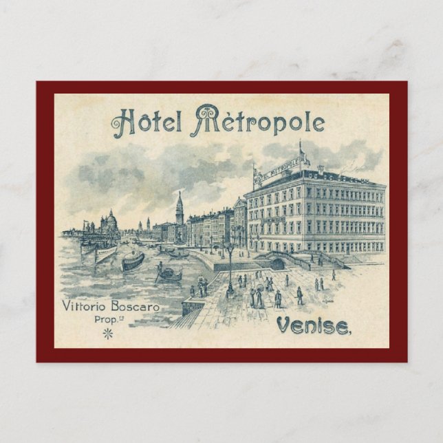 Postal Hotel Metropole, Venecia, Italia Vintage (Anverso)