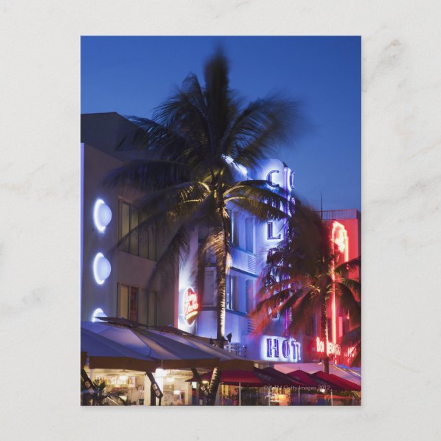 Postal Hotel Neon de noche, Ocean Drive, South Miami Beac (Anverso)