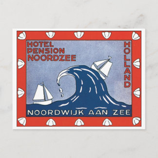 Postal Hotel Pension Noordzee Vintage Travel Poster
