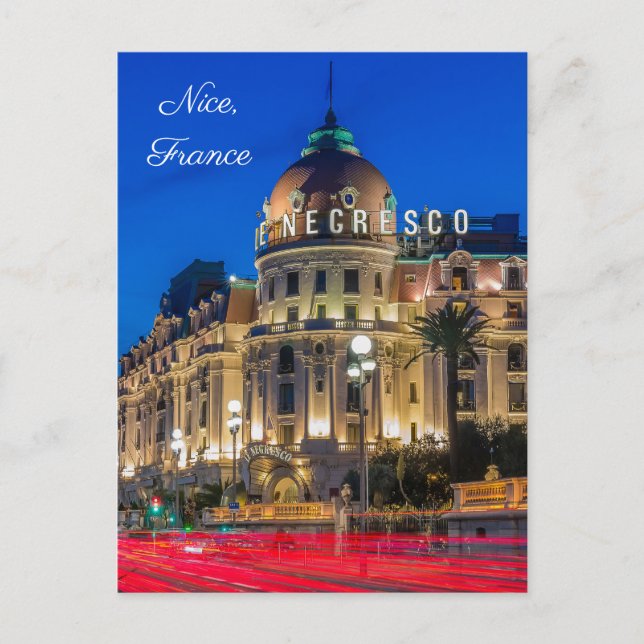Postal Hotel personalizable Negresco, Niza Francia de noc (Anverso)