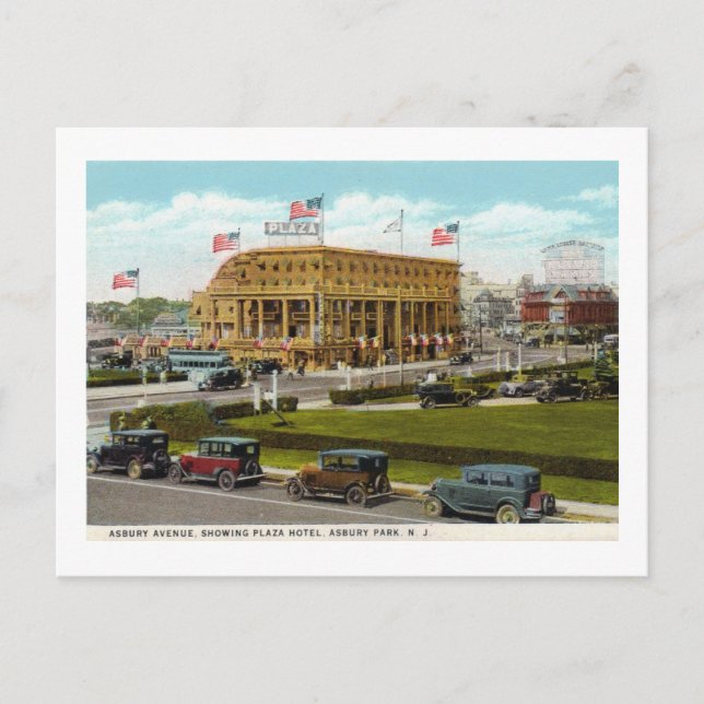Postal Hotel Plaza, Parque Asbury, New Jersey Vintage (Anverso)