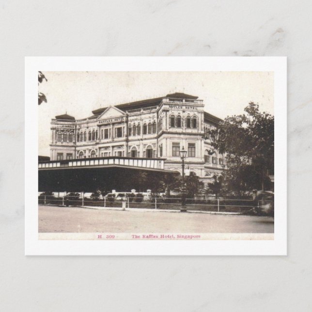 Postal Hotel Raffles, Singapur 1918 Vintage (Anverso)