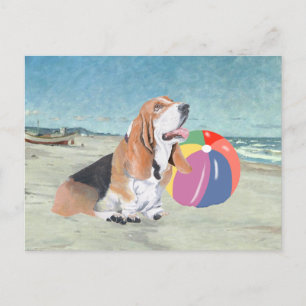 Postal Hound Basset en la playa