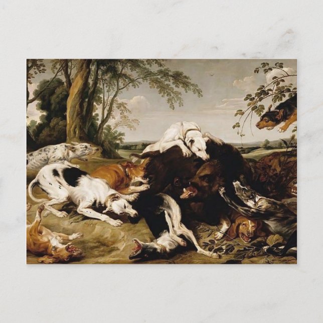 Postal Hounds arrasando un libro de Frans Snyders (Anverso)