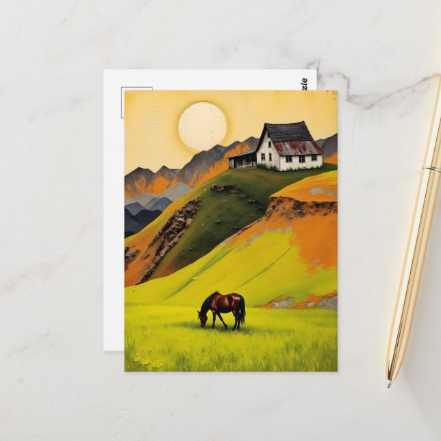 Postal House on the Hill and Horse in the Pasture (Anverso/Reverso In Situ)