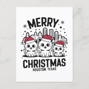 Postal Houston City Texas Merry Christmas Cats Estados Un