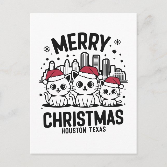 Postal Houston City Texas Merry Christmas Cats Estados Un (Anverso)