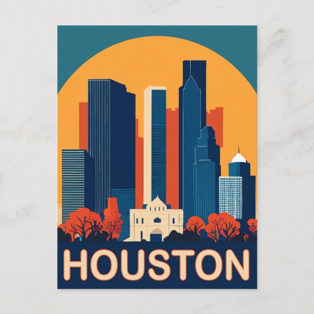 Postal Houston, edificios reconocibles, viajes (Anverso)