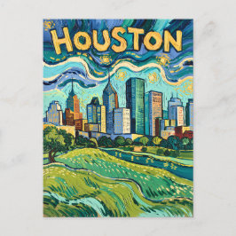 Postal Houston Skyline Colorful Van Gogh Cityscape