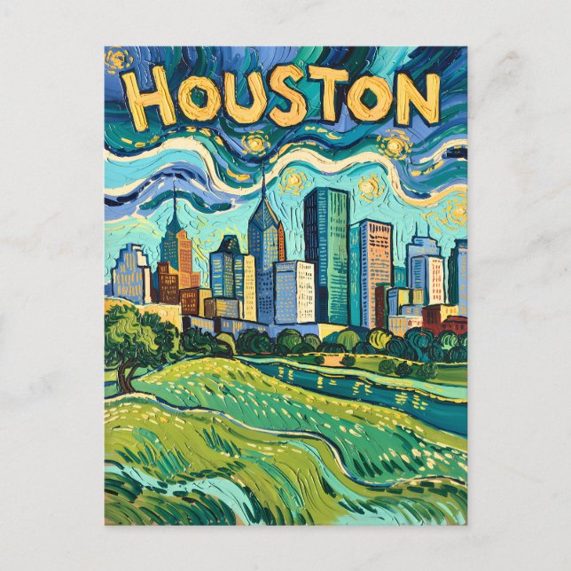 Postal Houston Skyline Colorful Van Gogh Cityscape (Anverso)