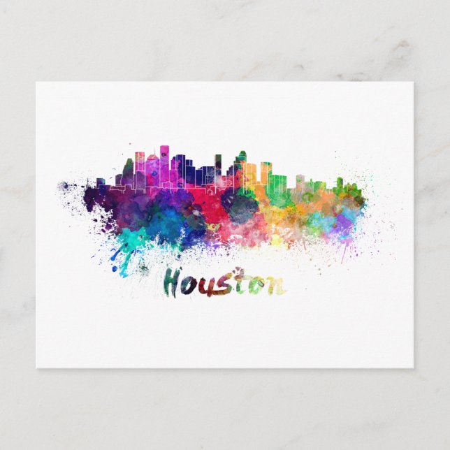 Postal Houston skyline in watercolor (Anverso)