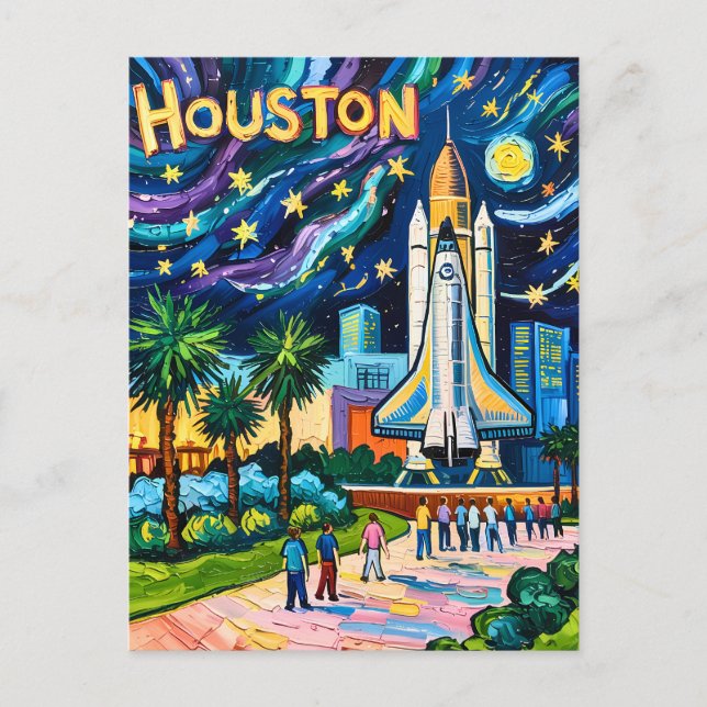 Postal Houston Skyline Space Center Rocket Van Gogh Kids (Anverso)
