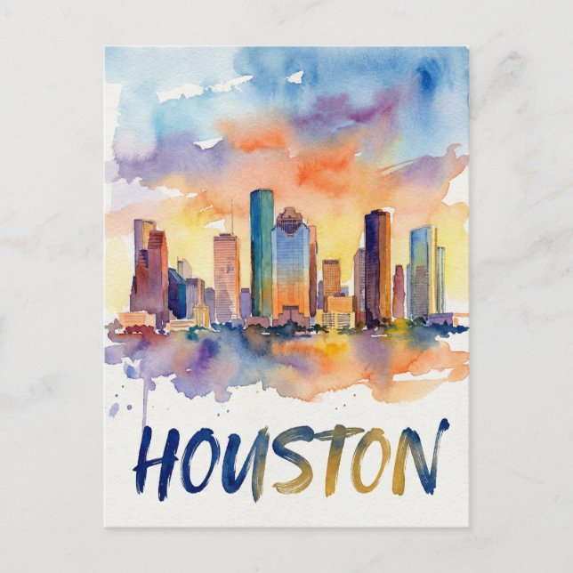 Postal Houston Skyline water color (Anverso)