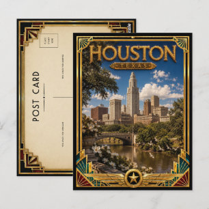 Postal Houston Texas Arte Deco Antiguo Edad de Oro