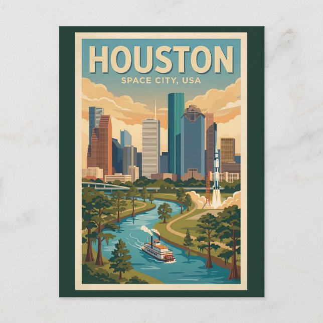 Postal Houston Texas Illustration Travel Art Vintage (Anverso)