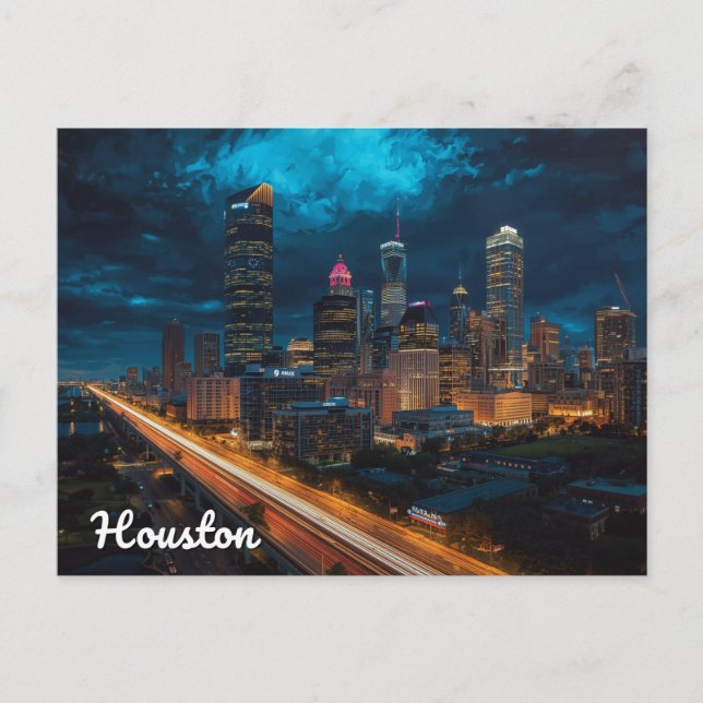 Postal Houston Texas Skyline Night Traffic (Anverso)