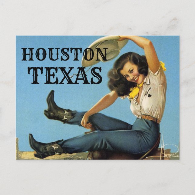 Postal HOUSTON Texas Vintage Travel Cowgirl (Anverso)