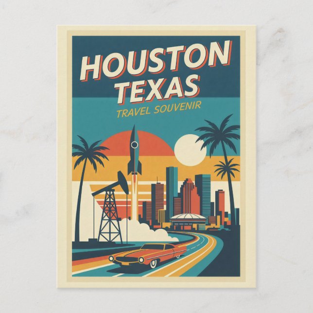 Postal Houston TX Retro Viajes Años 50 (Anverso)