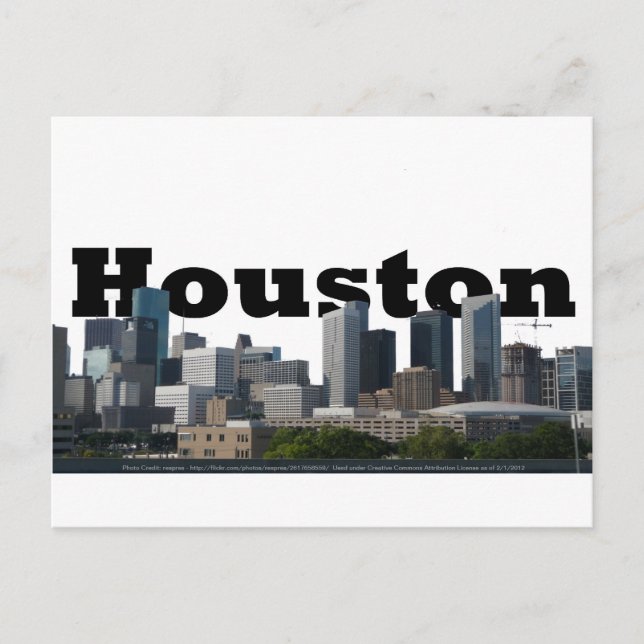 Postal Houston, TX Skyline con Houston en el cielo (Anverso)