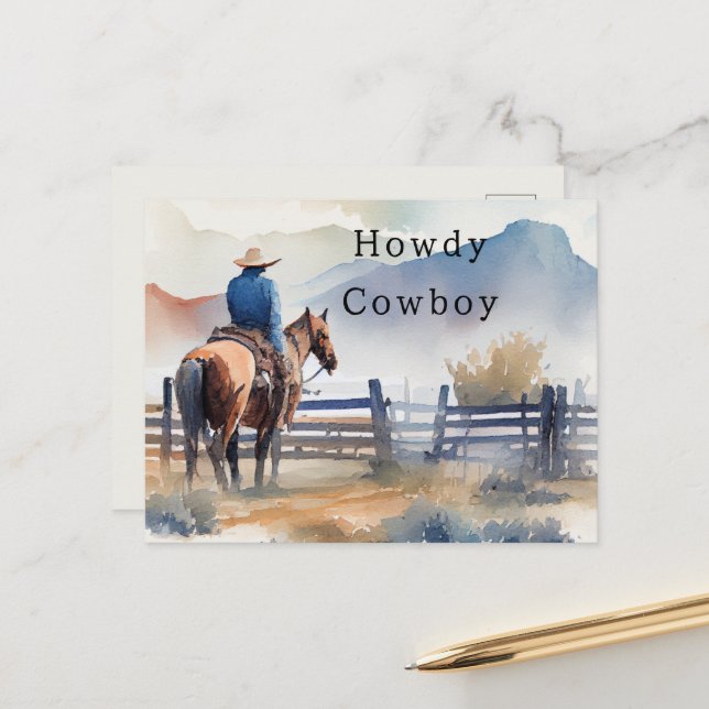 Postal Howdy Cowboy Horse (Anverso/Reverso In Situ)