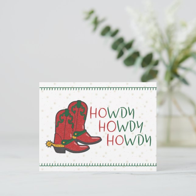 Postal HOwdy HOwdy Navidades Cowboy Boots (Anverso de pie)