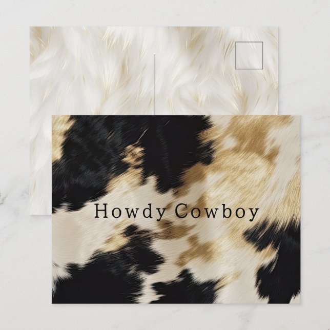 Postal Howdy Piel de vaca Black White Gold (Anverso / Reverso)