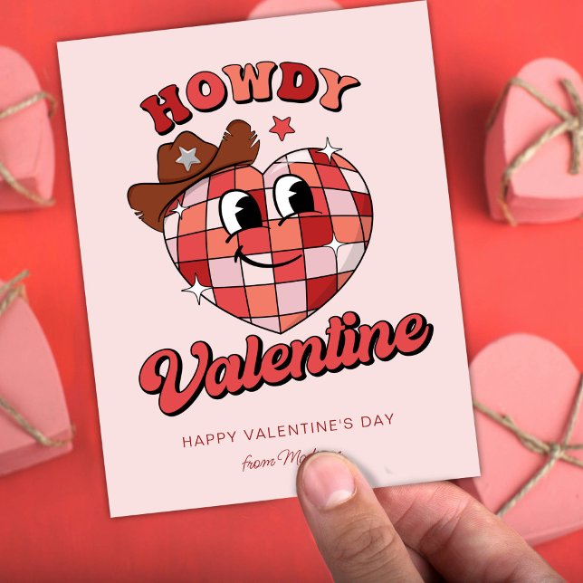 Postal Howdy Valentine Cute Disco Ball Heart Valentine (Subido por el creador)