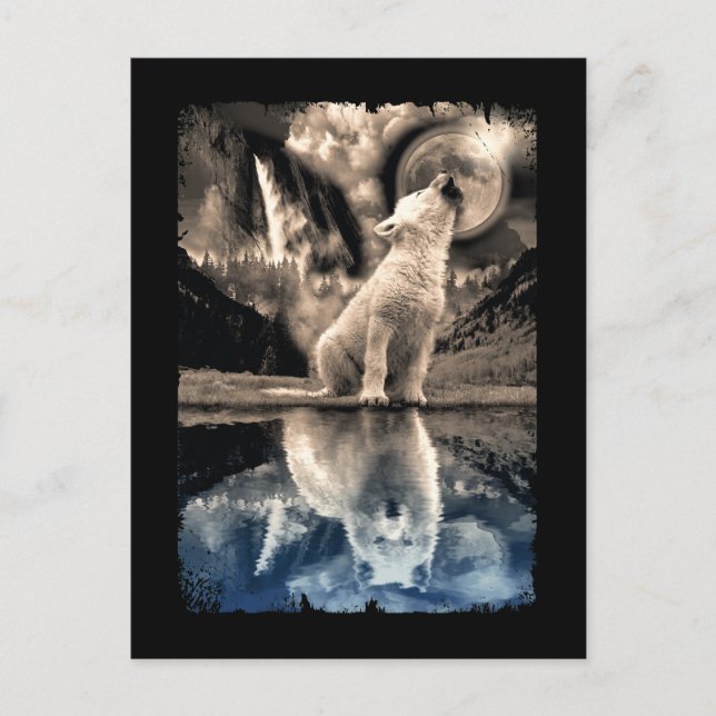 Postal Howling Baby Wolf Moon Mirror Lover Adulto (Anverso)
