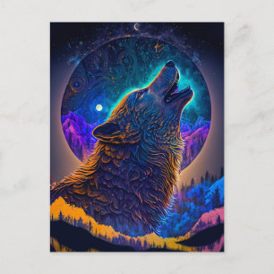 Postal Howling Wolf Surreal Fantasy