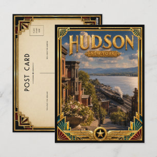 Postal Hudson Nueva York Arte Deco Vintage Edad Dorada
