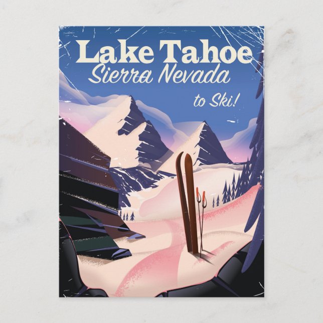Postal Huella de esquí vintada Lake Tahoe sierra nevada (Anverso)