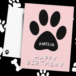 Postal Huella de pata adorable rosa Feliz cumpleaños