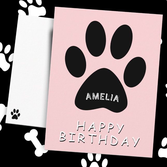 Postal Huella de pata adorable rosa Feliz cumpleaños (Subido por el creador)