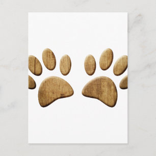Postal Huella de pata de perro de madera