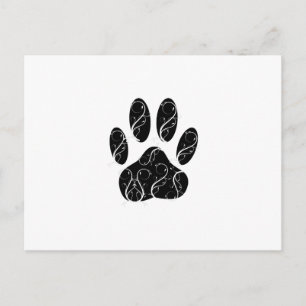 Postal Huella de pata de perro negro con florituras blanc
