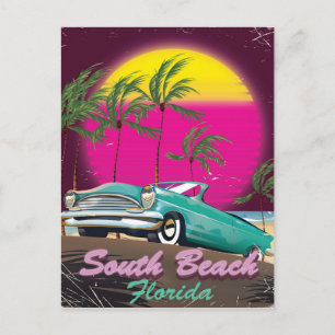 Postal Huella de viajes vintage de South Beach Florida