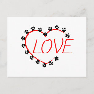 Postal Huellas de perro Corazón Rojo Amor Mascota