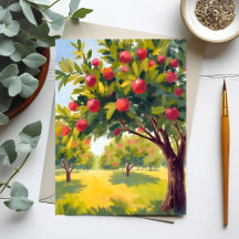 Huerto de manzanas Otoño Caída Acuarela