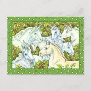 Postal HUERTO MEDIEVAL UNICORN, CABALLOS, Fantasía DE EST