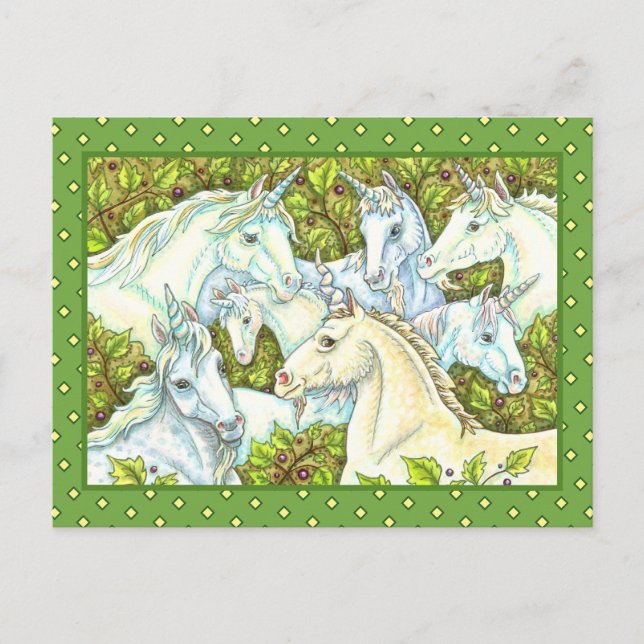Postal HUERTO MEDIEVAL UNICORN, CABALLOS, Fantasía DE EST (Anverso)