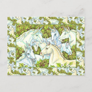 Postal HUERTO MEDIEVAL UNICORN, CABALLOS, Fantasía DE EST
