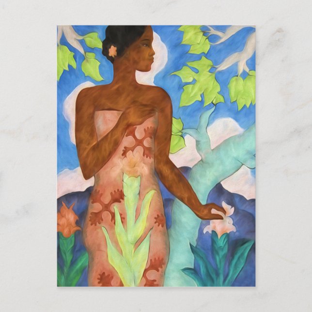 Postal Hues y polinesias en la isla (Anverso)