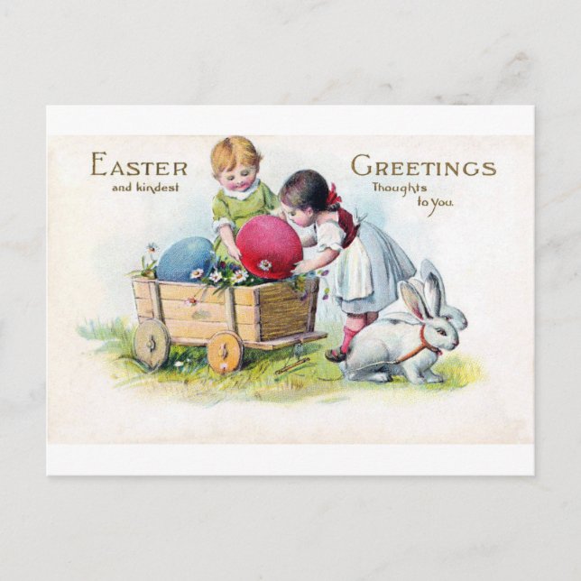 Postal Huevo de conejo infantil de Pascua Vintage (Anverso)