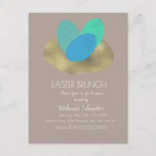 Postal Huevo de Pascua Manchado Nido Dorado Cena Brunch F
