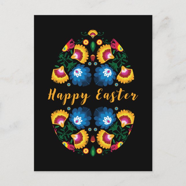 Postal Huevo de Pascua - Pisanka con motivo folclórico (Anverso)