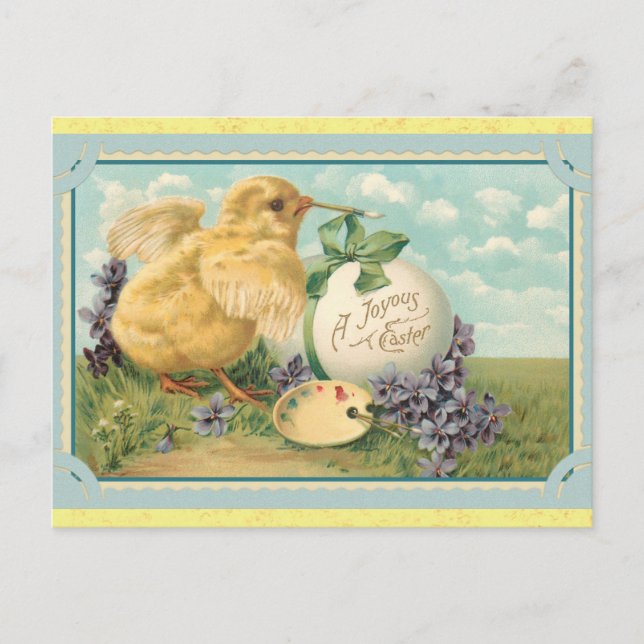 Postal Huevo de pintura de polluelo de cuta de pascua (Anverso)