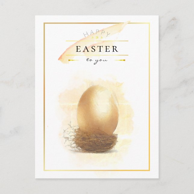Postal Huevo dorado elegante| Lápiz de Pascua Feliz (Anverso)