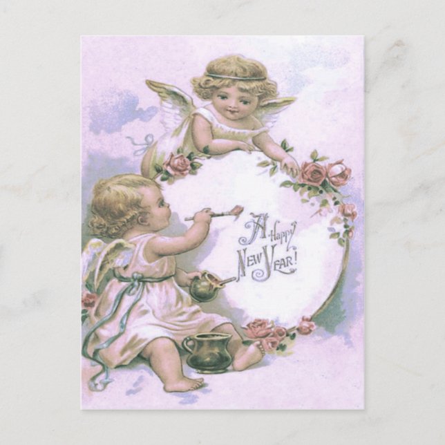 Postal Huevo Rosa Cherub Angel Painting (Anverso)
